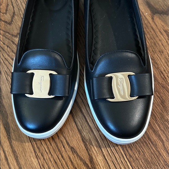 Salvatore Ferragamo Black Flats with Gold Buckle - Picture 11 of 14